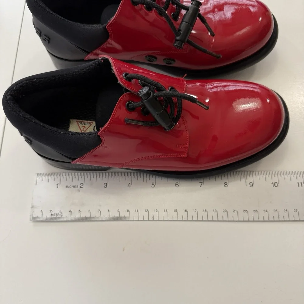 Guess Red Patent Leather Chunky‎ Lug Sole Lace-Up Shoes Club Kid Y2K Women's 8